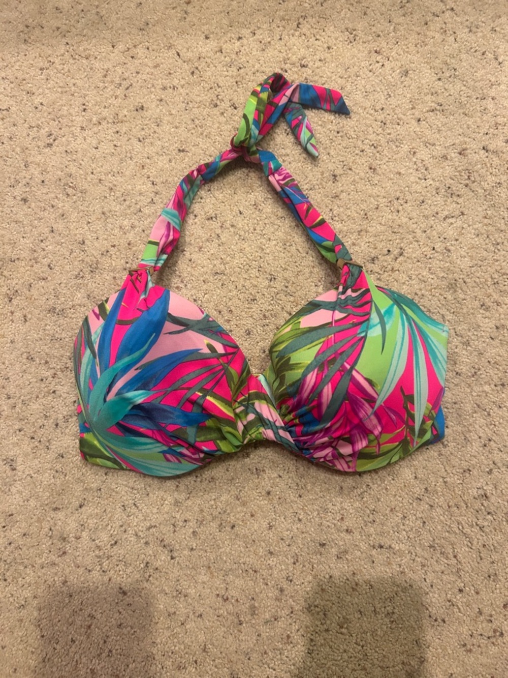 Victoria's Secret Multicolor Tropical Halter Push Up Bikini Top: 34D